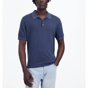 Madewell Three-Button Sweater Polo Shirt Mens M Night Indigo Blue Short Sleeve